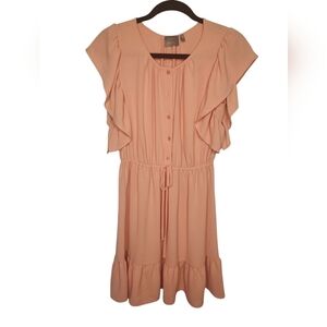 NWOT Dual Nature Women's   Peach Ruffle Butterfly Sleeve Dress Size XS